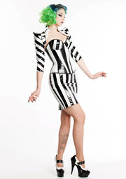 Striped PVC Invisible zip Pencil skirt (free length adjustment)