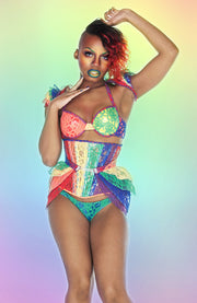 Clear PVC and Rainbow lace Underbust corset