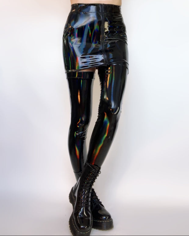 Black Holographic high waisted Zipper miniskirt