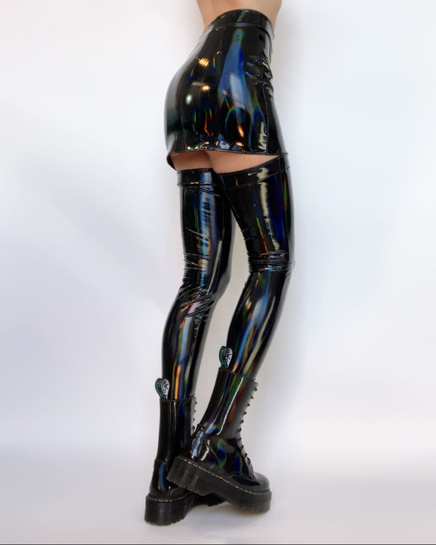 Black holographic PVC stockings