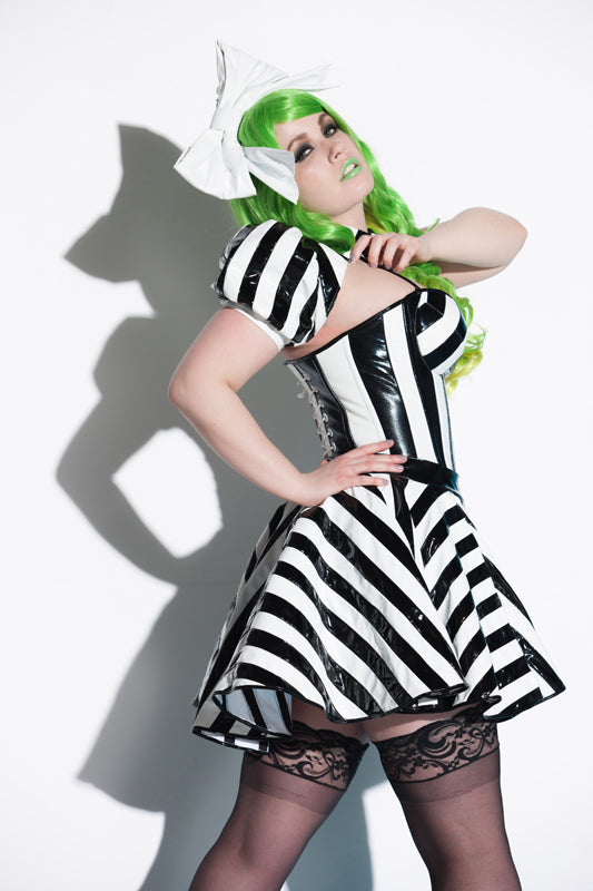 Beetlejuice Padded bust cup striped PVC Corset