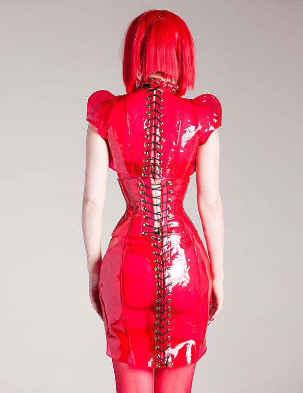 Short Red PVC Corset Dress with net fabric skirt